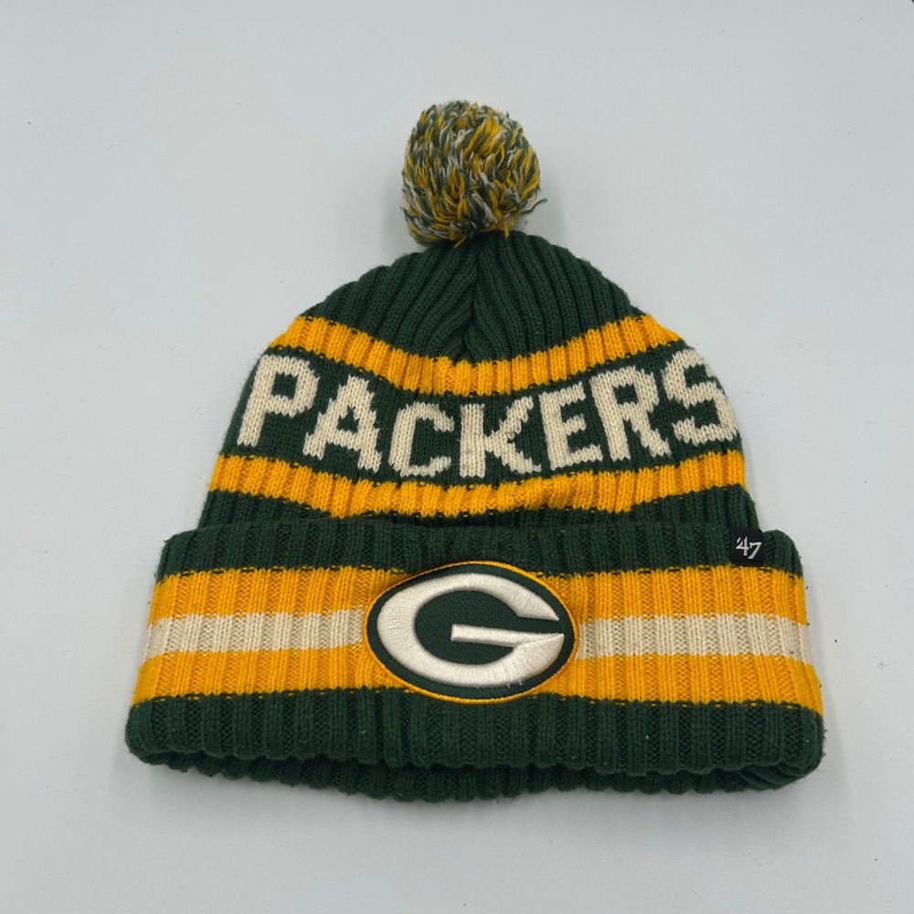 '47 Brand Beanie Hat Unisex OSFA Green NFL Green Bay Packers Cuffed Pom Fleece - Picture 1 of 4